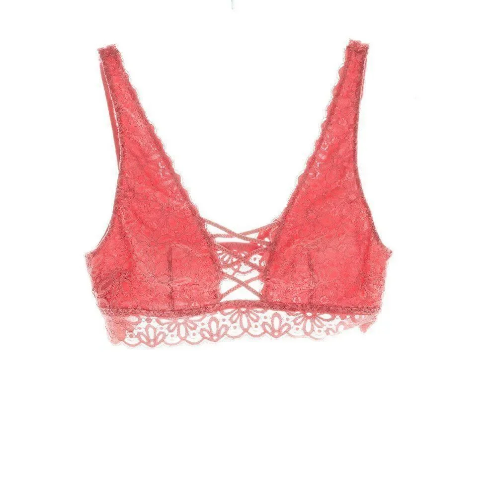 Victoria's Secret Lace-Up Front Floral Lace Bralette in Rose Pink - Size S NWT